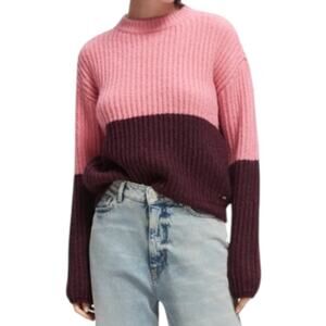 Scotch & Soda Chunky Knit Pink Purple Colour-Blocked Wool Alpaca Blend Sweater